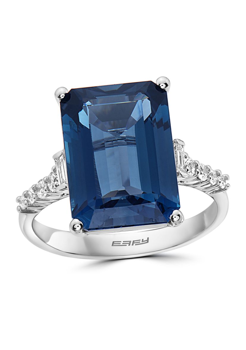 1/5 ct. t.w. Diamonds and 8.35 ct. t.w. London Blue Topaz Ring in 14k White Gold 