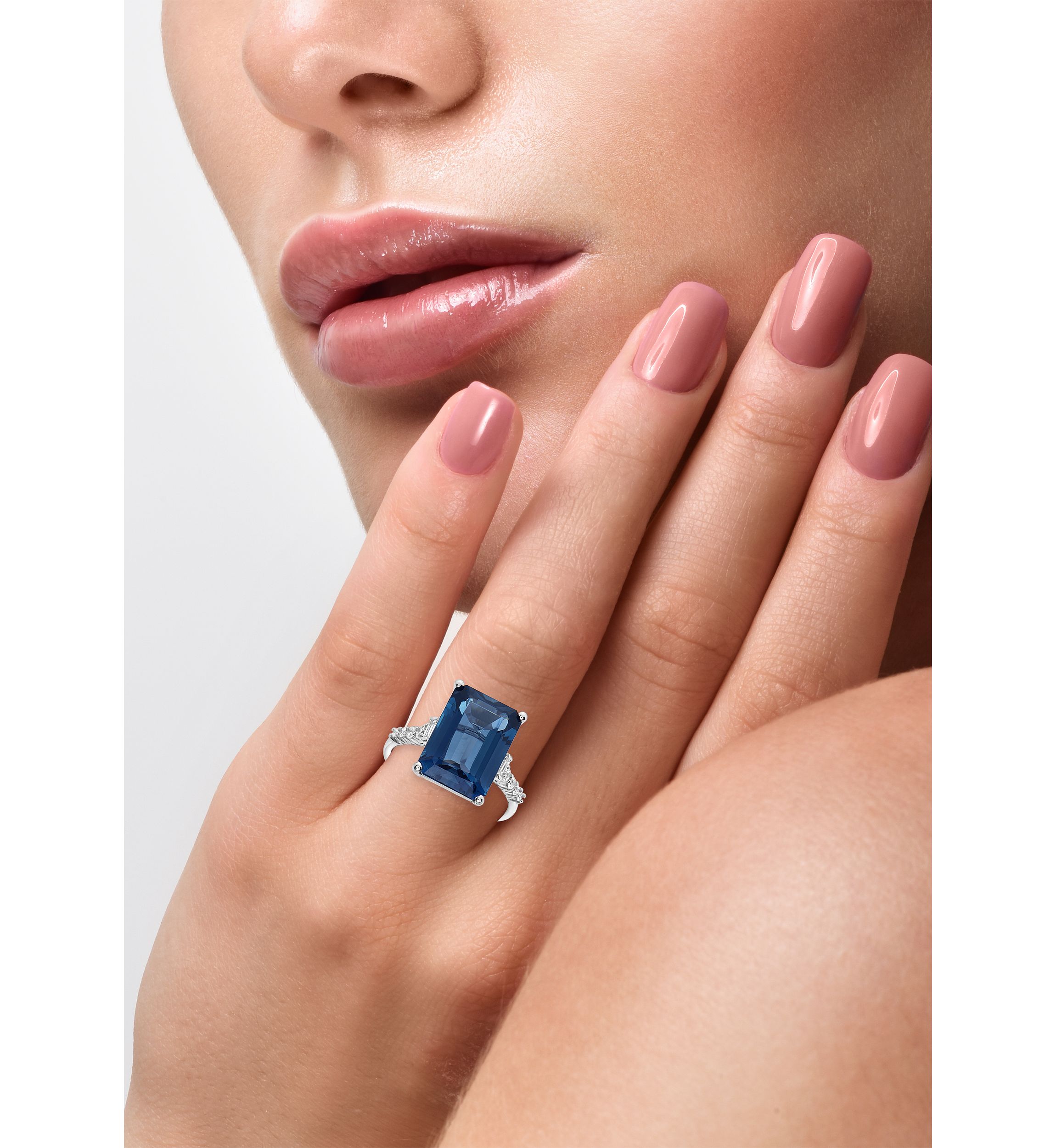 1/5 ct. t.w. Diamonds and 8.35 ct. t.w. London Blue Topaz Ring in 14k White Gold 