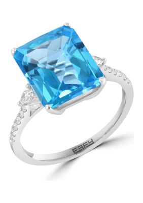 Effy 1/5 Ct. T.w. Diamond And Blue Topaz Square Ring In 14K White Gold