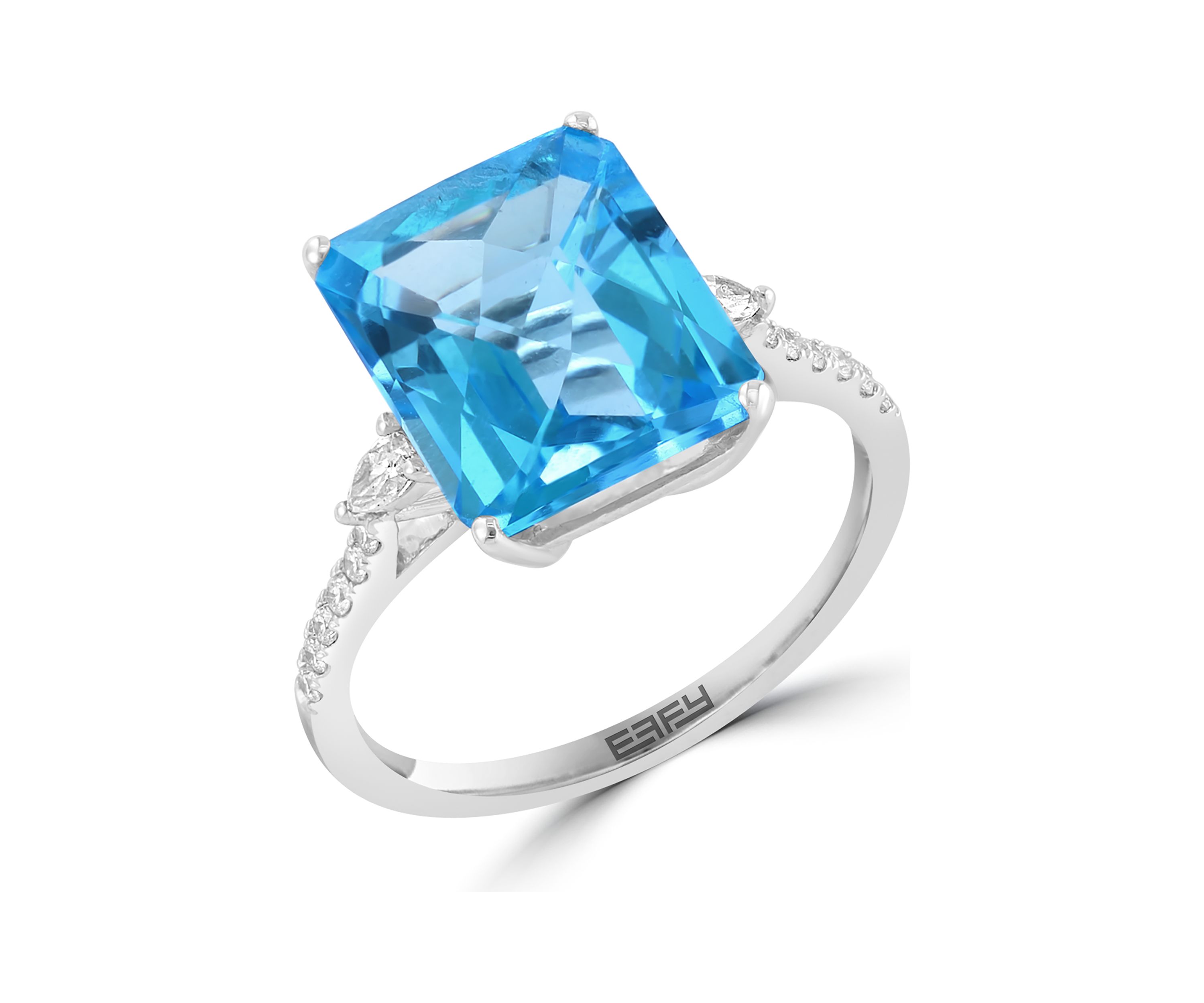 Effy® 1/5 ct. t.w. Diamond and Blue Topaz Square Ring in 14K White Gold ...