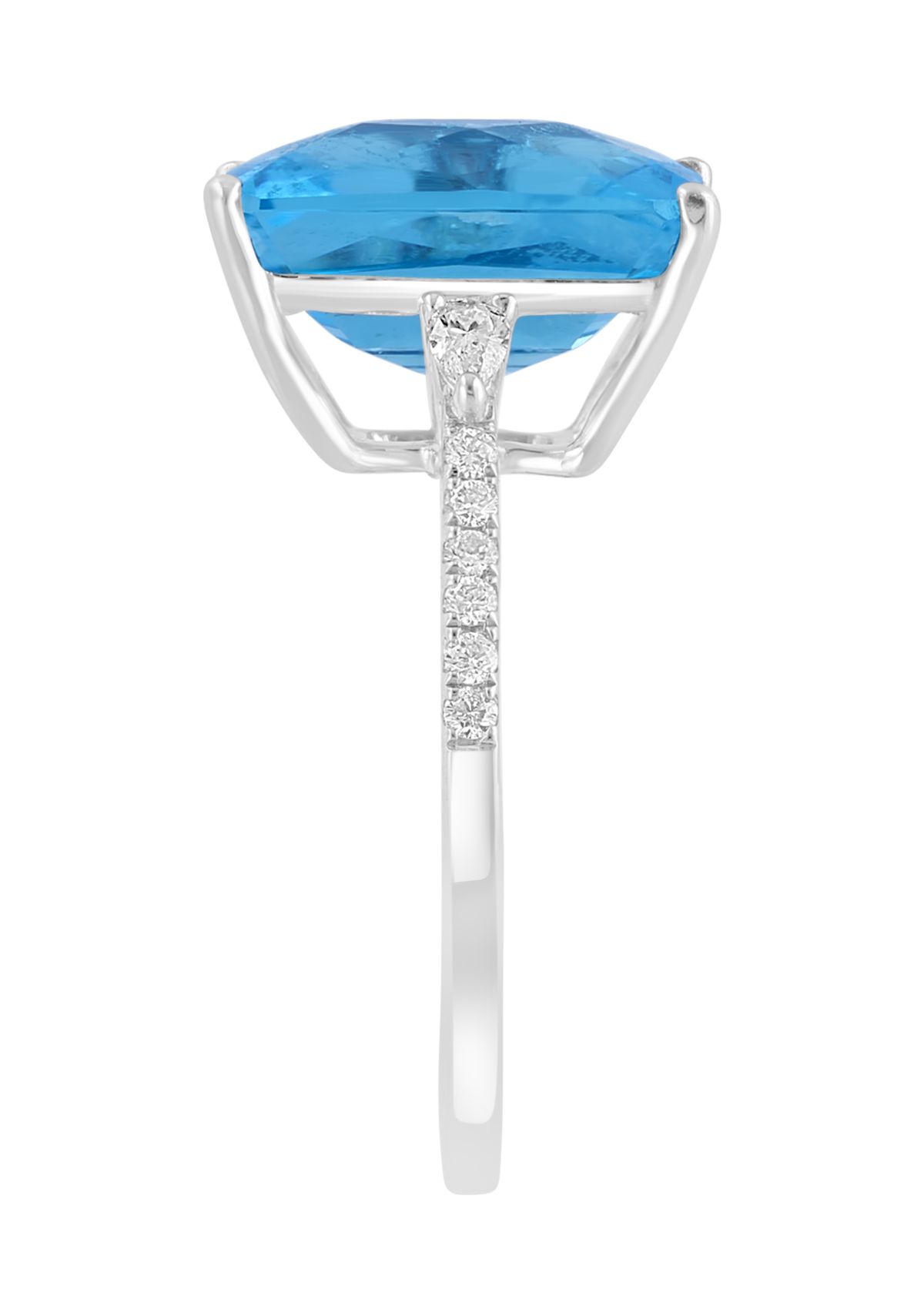 Effy® 1/5 ct. t.w. Diamond and Blue Topaz Square Ring in 14K White Gold ...