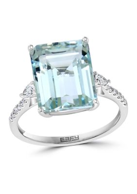 Effy 1/5 Ct. T.w. Diamond And 6.15 Ct. T.w. Aquamarine Ring In 14K White Gold