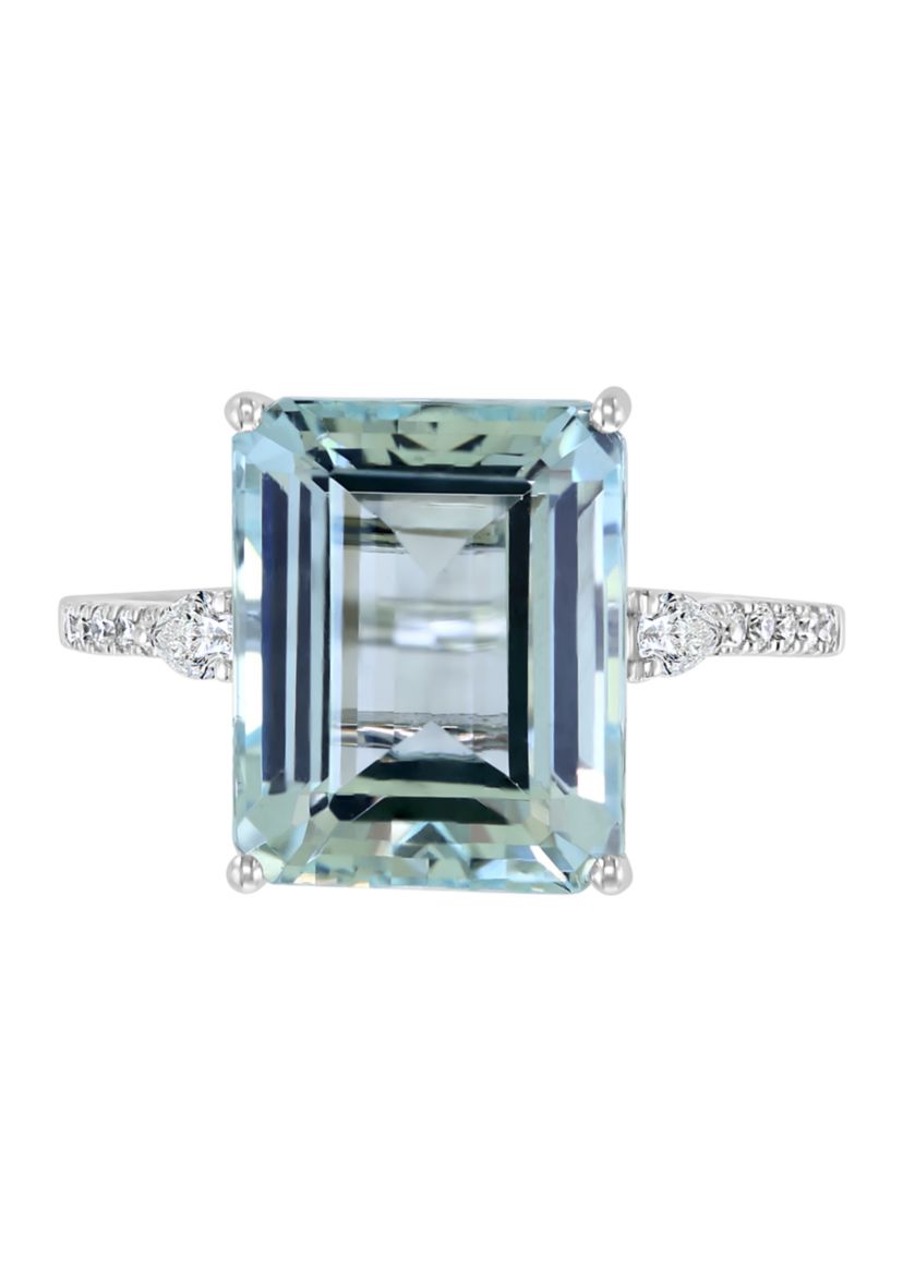 1/5 ct. t.w. Diamond and 6.15 ct. t.w. Aquamarine Ring in 14K White Gold 