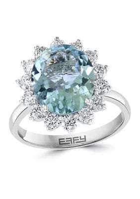 Effy 3/4 Ct. T.w. Diamond And 3.3 Ct. T.w. Aquamarine Ring In 14K White Gold