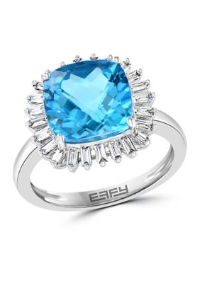 Effy 1/3 Ct. T.w. Diamond And 5.25 Ct. T.w. Blue Topaz Ring In 14K White Gold, 7 -  0617892765612