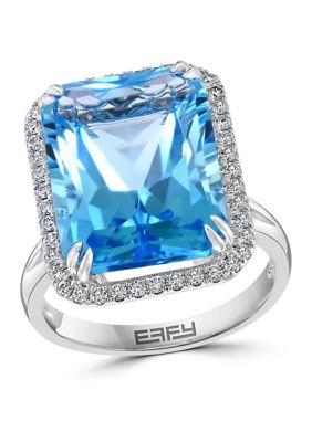 Effy 1/4 Ct. T.w. Diamond And 13.7 Ct. T.w. Blue Topaz Ring In 14K White Gold -  0617892776588