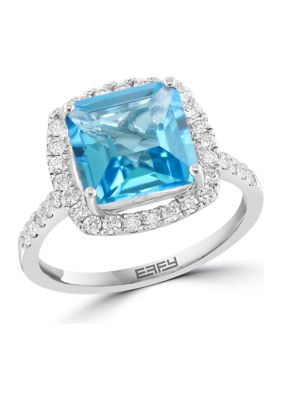 Effy 3/8 Ct. T.w. Diamond And Blue Topaz Ring In 14K White Gold, 7 -  0617892816246