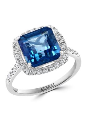 Effy 14K White Gold Diamond London Blue Topaz Ring