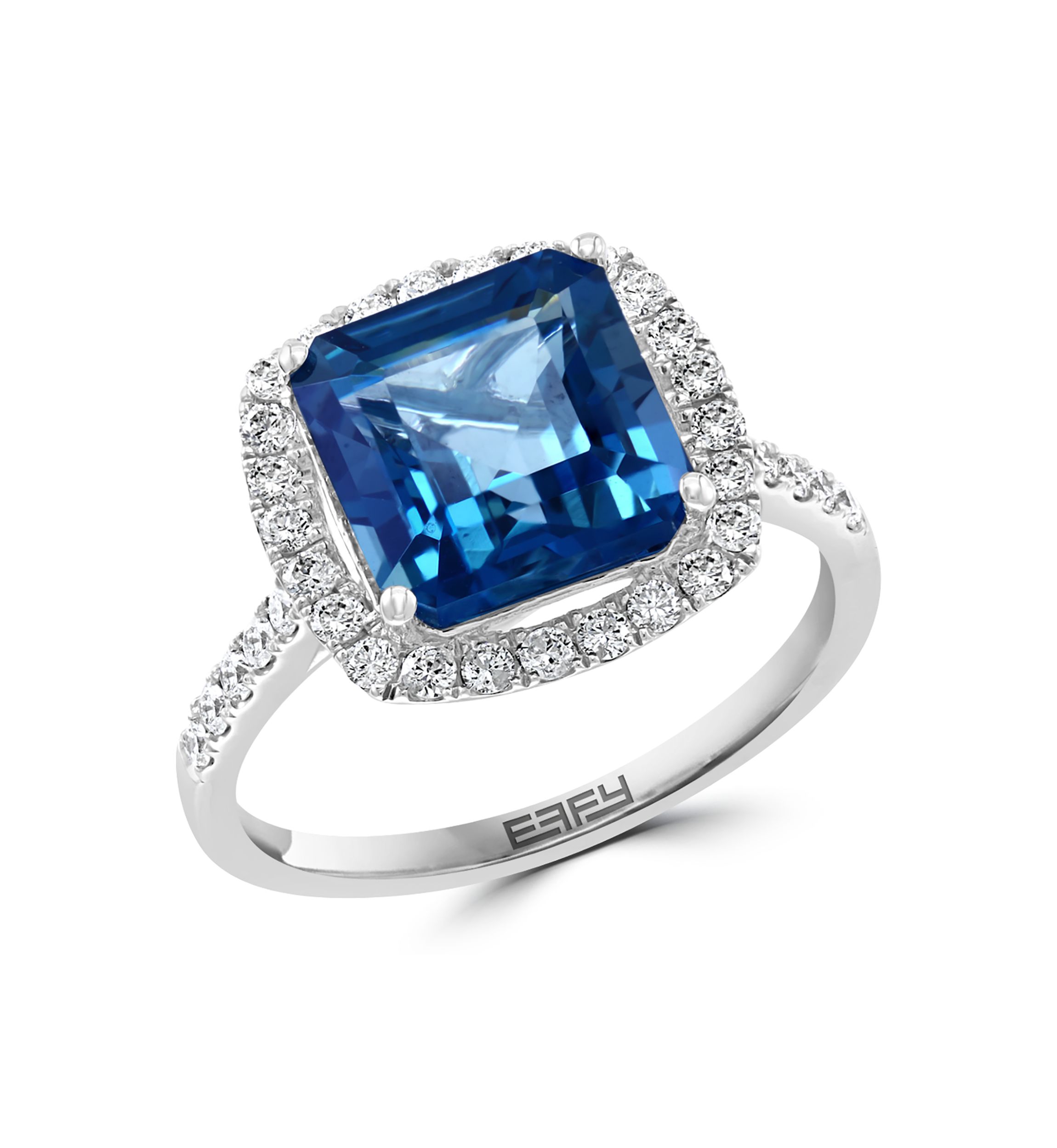 14K White Gold Diamond London Blue Topaz Ring 