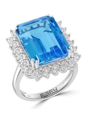 Effy 1/5 ct. t.w. Diamond and Blue Topaz Ring in 14K Rose Gold, White, 7