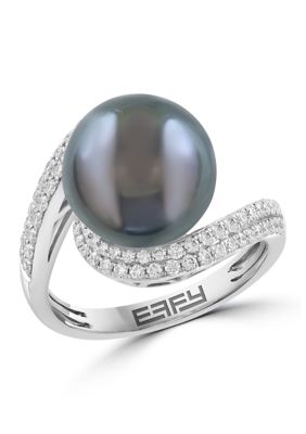 Effy Diamond and Tahitian Pearl Ring in 14K White Gold