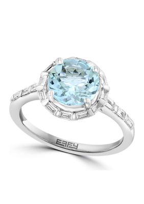 Effy 3/8 Ct. T.w. Diamond And 1.85 Ct. T.w. Aquamarine Ring In 14K White Gold Diamond, 7 -  0617892802034
