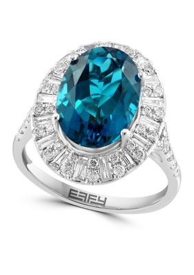 Effy 1.01 Ct. T.w. Diamond And 5.6 Ct. T.w. London Blue Topaz Ring In 14K White Gold