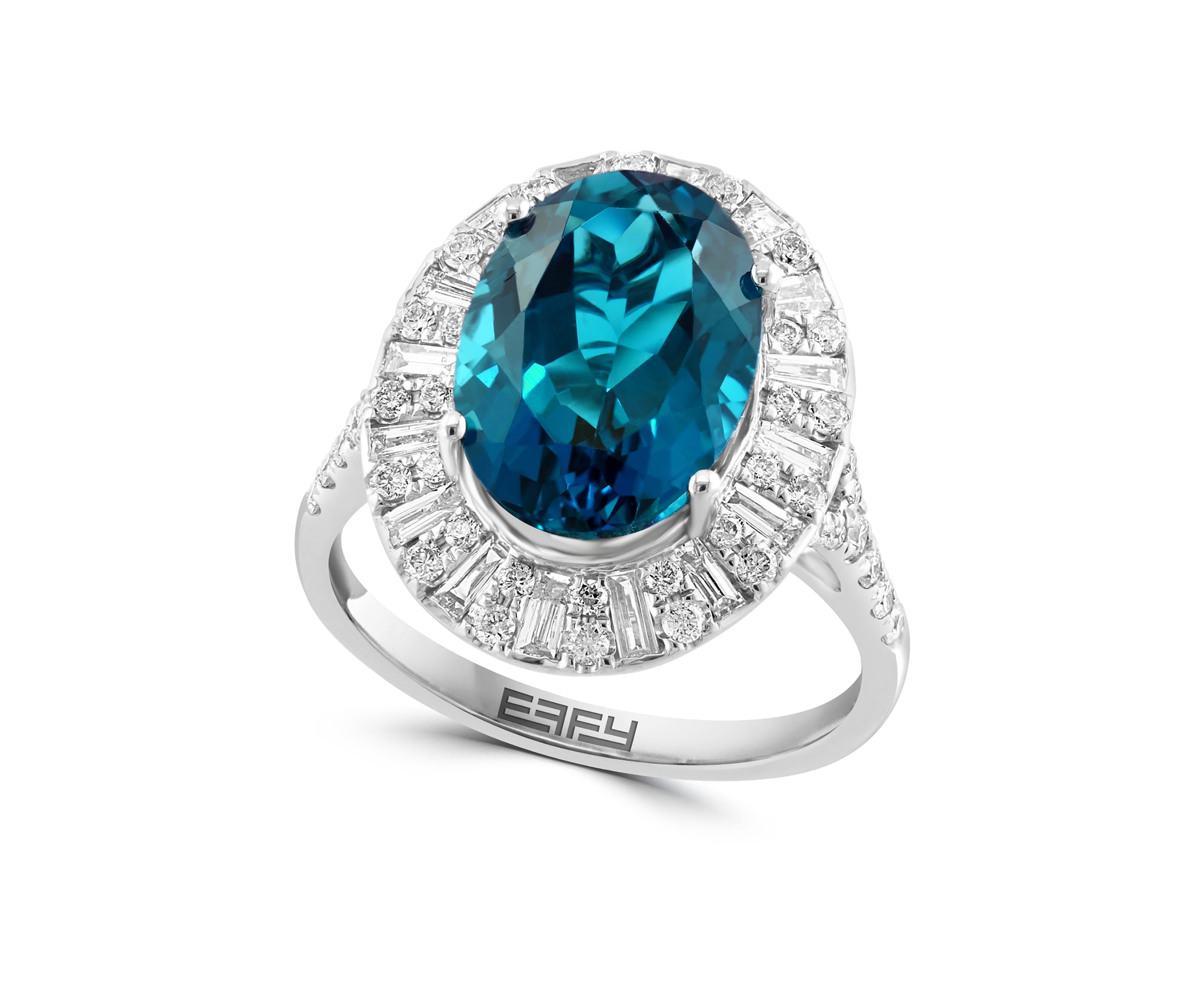 1.01 ct. t.w. Diamond and 5.6 ct. t.w. London Blue Topaz Ring in 14K White Gold