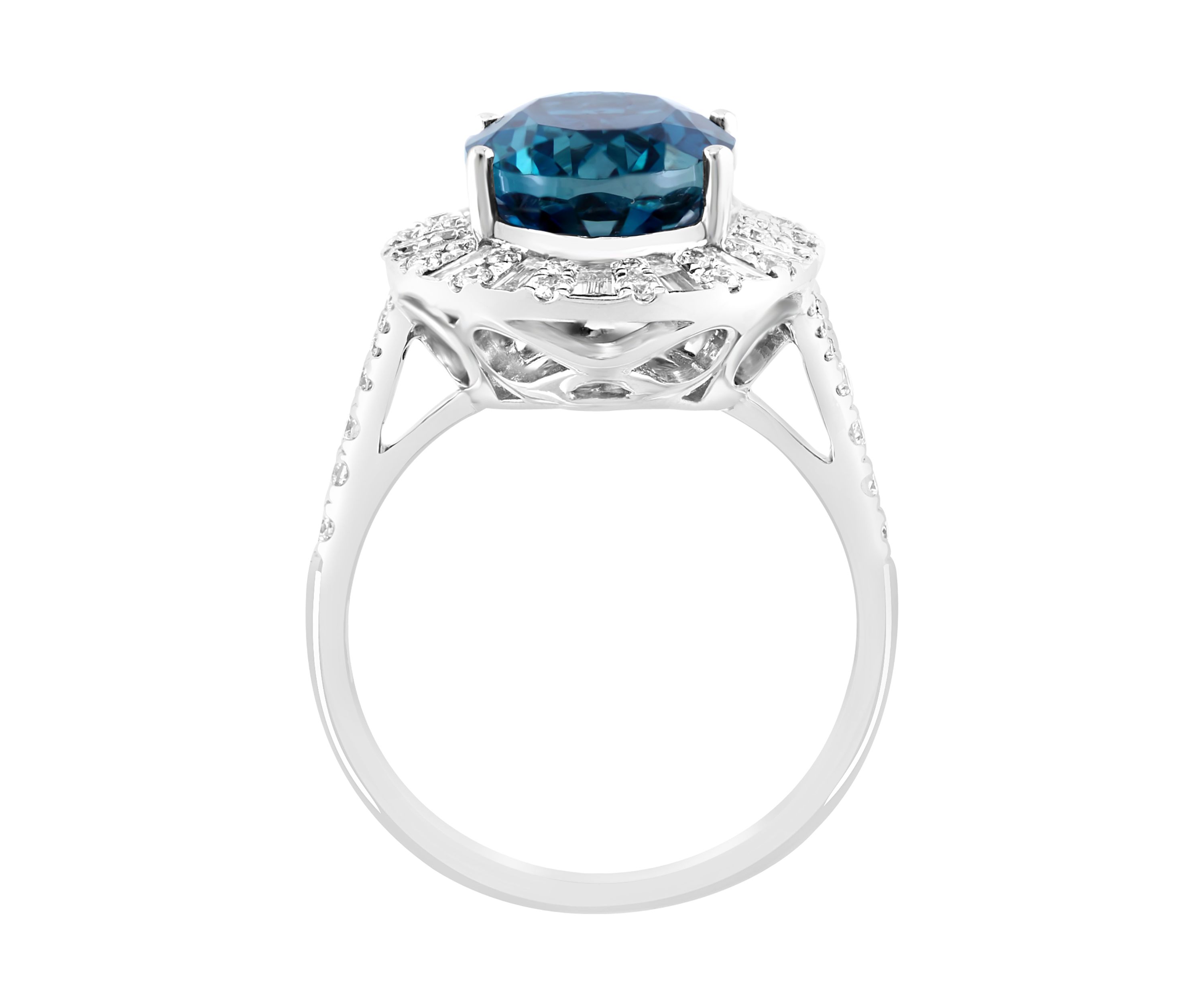 1.01 ct. t.w. Diamond and 5.6 ct. t.w. London Blue Topaz Ring in 14K White Gold