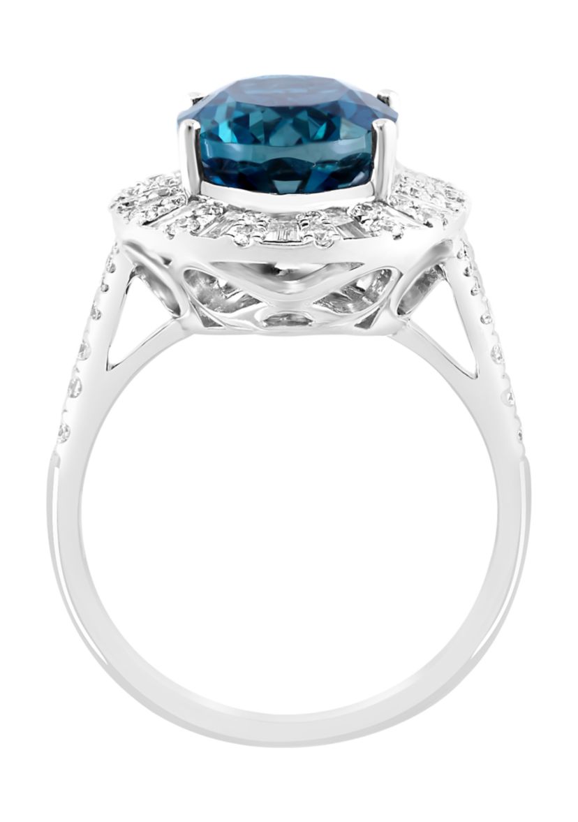 1.01 ct. t.w. Diamond and 5.6 ct. t.w. London Blue Topaz Ring in 14K White Gold