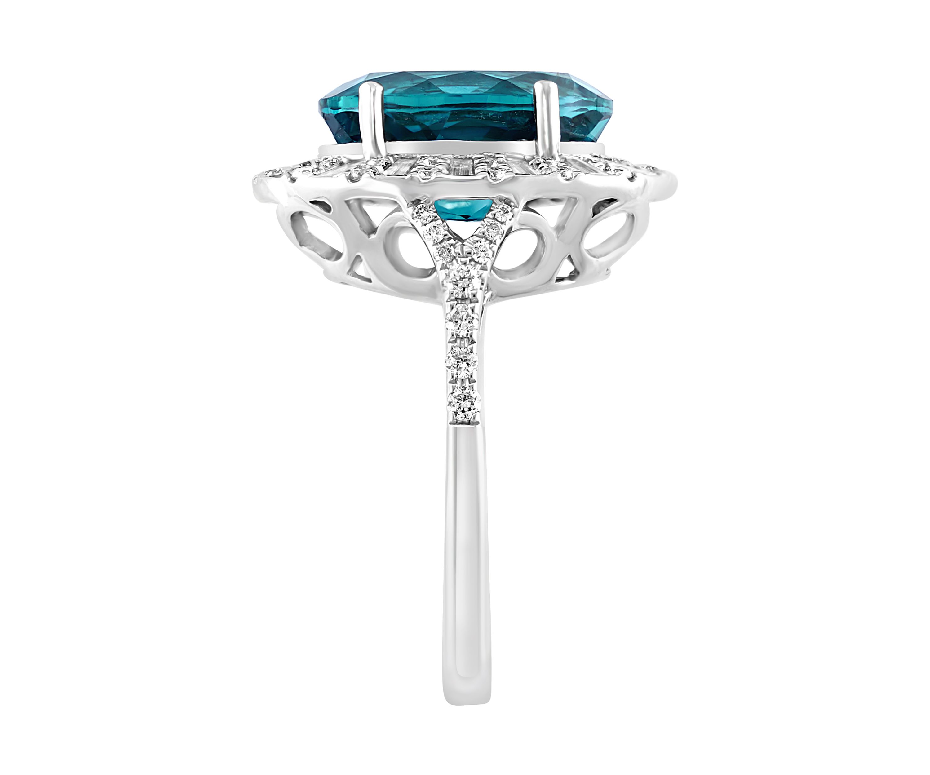 1.01 ct. t.w. Diamond and 5.6 ct. t.w. London Blue Topaz Ring in 14K White Gold