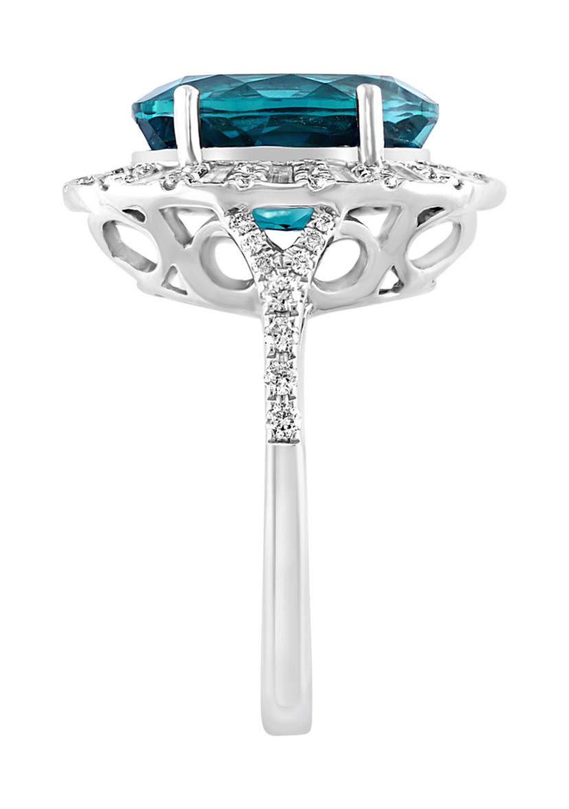 1.01 ct. t.w. Diamond and 5.6 ct. t.w. London Blue Topaz Ring in 14K White Gold