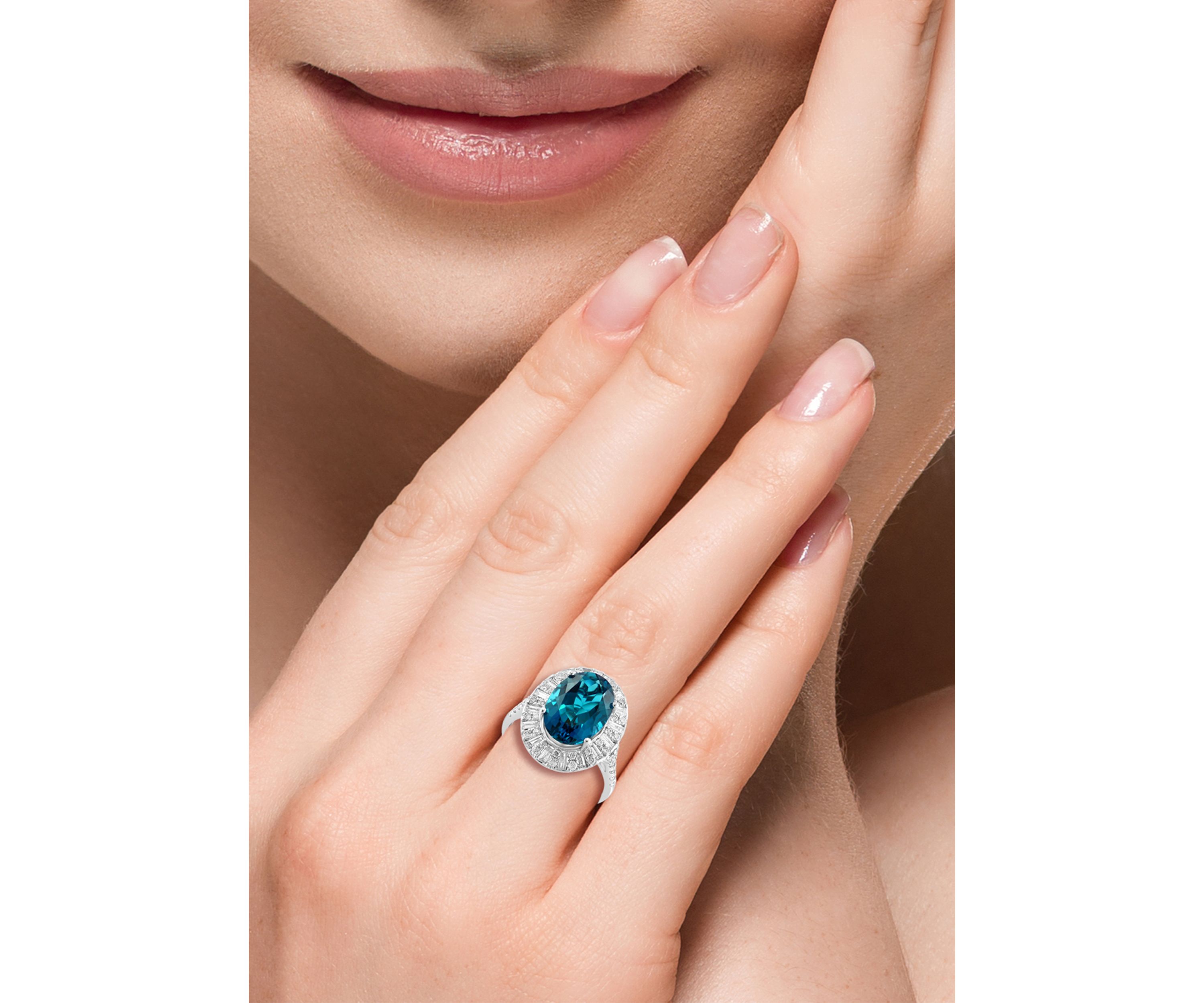 1.01 ct. t.w. Diamond and 5.6 ct. t.w. London Blue Topaz Ring in 14K White Gold