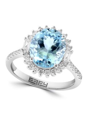 Effy 3/8 Ct. T.w. Diamond, 2.85 Ct. T.w. Aquamarine Ring In 14K White Gold