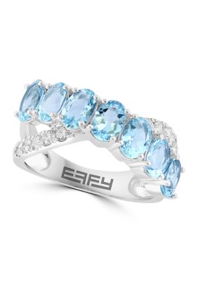 Effy 1/4 ct. t.w. Diamond, Aquamarine Ring in 14K White Gold, 7 -  0617892075698