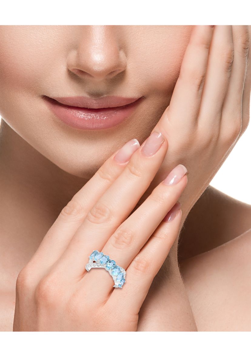 1/4 ct. t.w. Diamond, Aquamarine Ring in 14K White Gold