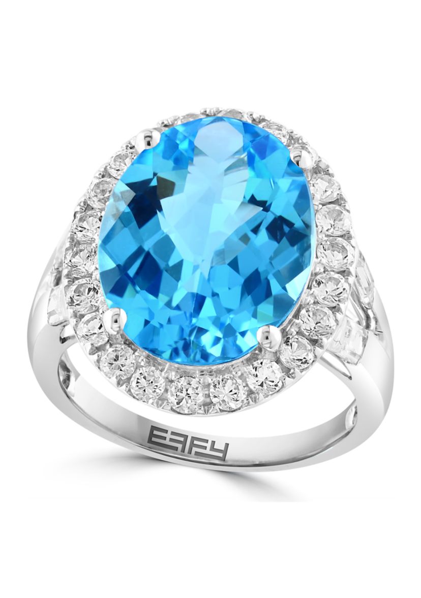 Blue Topaz and White Sapphire Ring in 14K White Gold