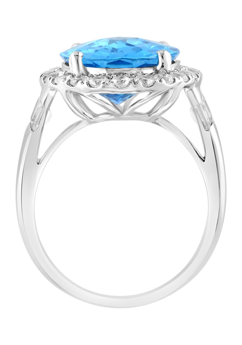 Blue Topaz and White Sapphire Ring in 14K White Gold