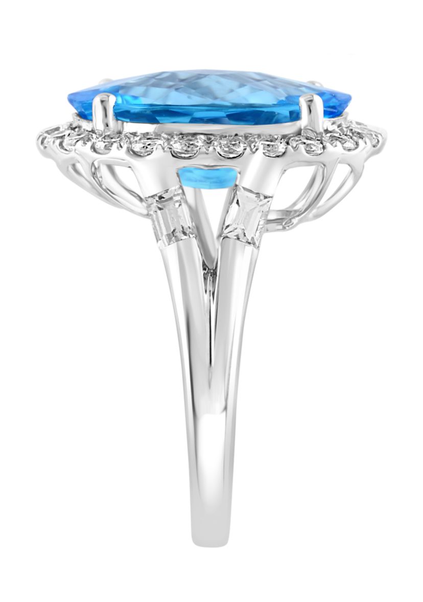 Blue Topaz and White Sapphire Ring in 14K White Gold