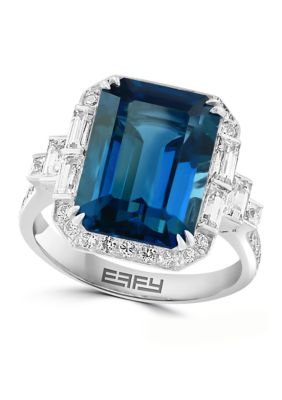 Effy London Blue Topaz And White Sapphire Ring In 14K White Gold