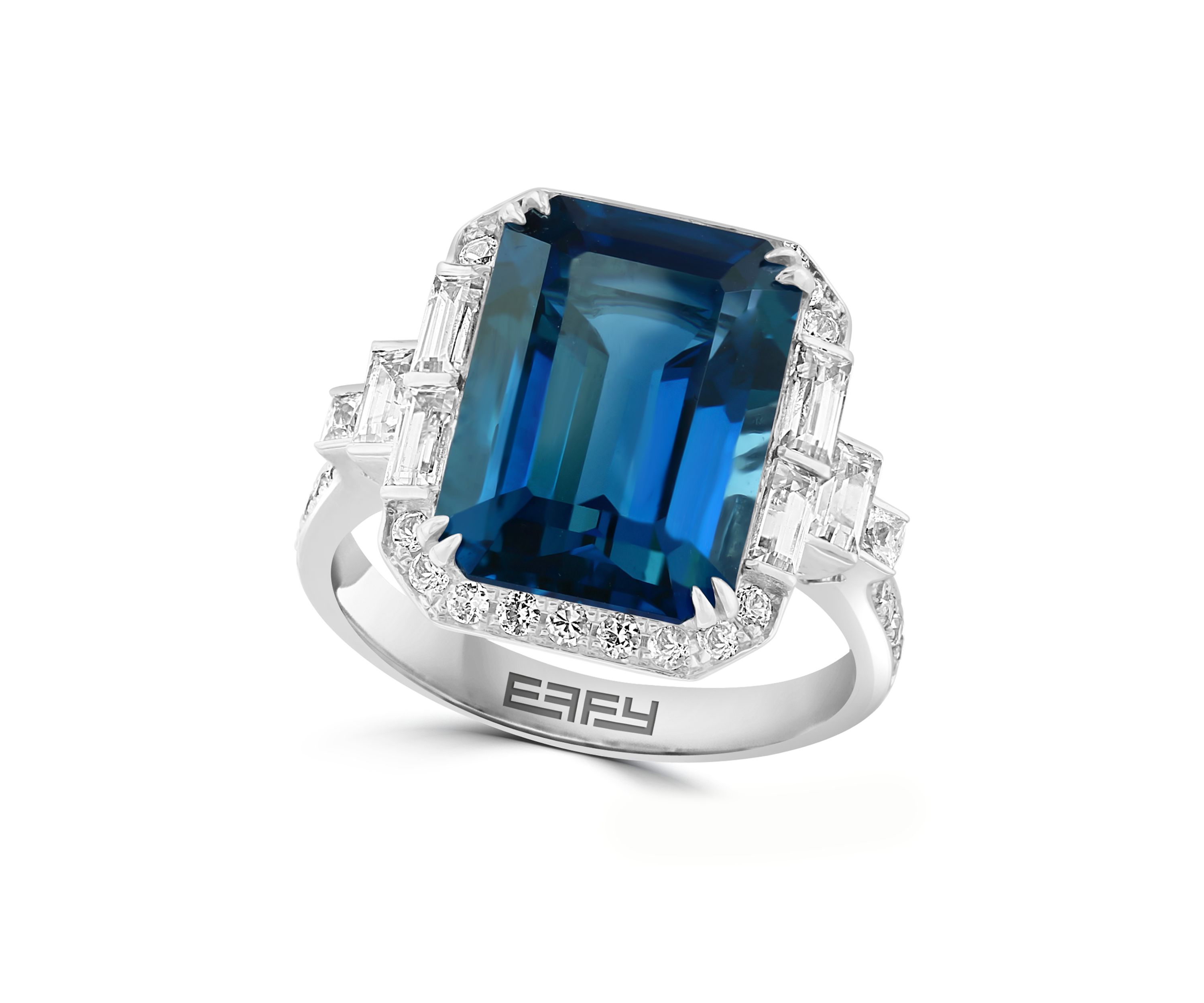 London Blue Topaz and White Sapphire Ring in 14K White Gold
