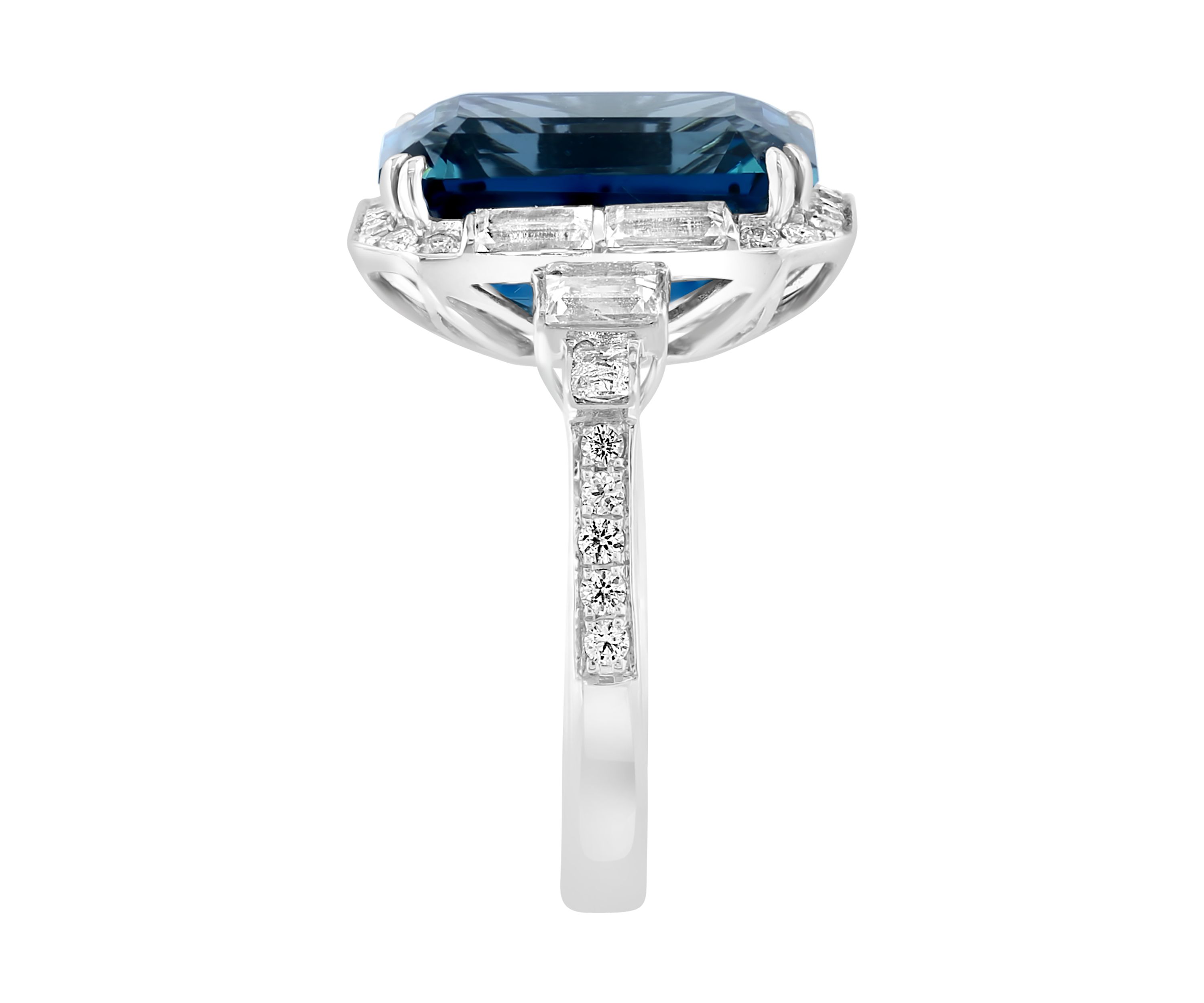 London Blue Topaz and White Sapphire Ring in 14K White Gold