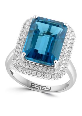 Effy Diamond And London Blue Topaz Emerald Cut Ring In 14K White Gold