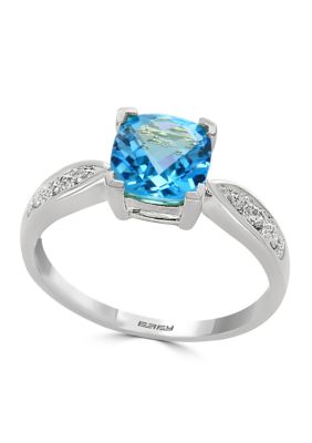 Effy 1/10 Ct. T.w. Diamond And 1.2 Ct. T.w. Aquamarine Ring In 14K White Gold, 7 -  0617892263972