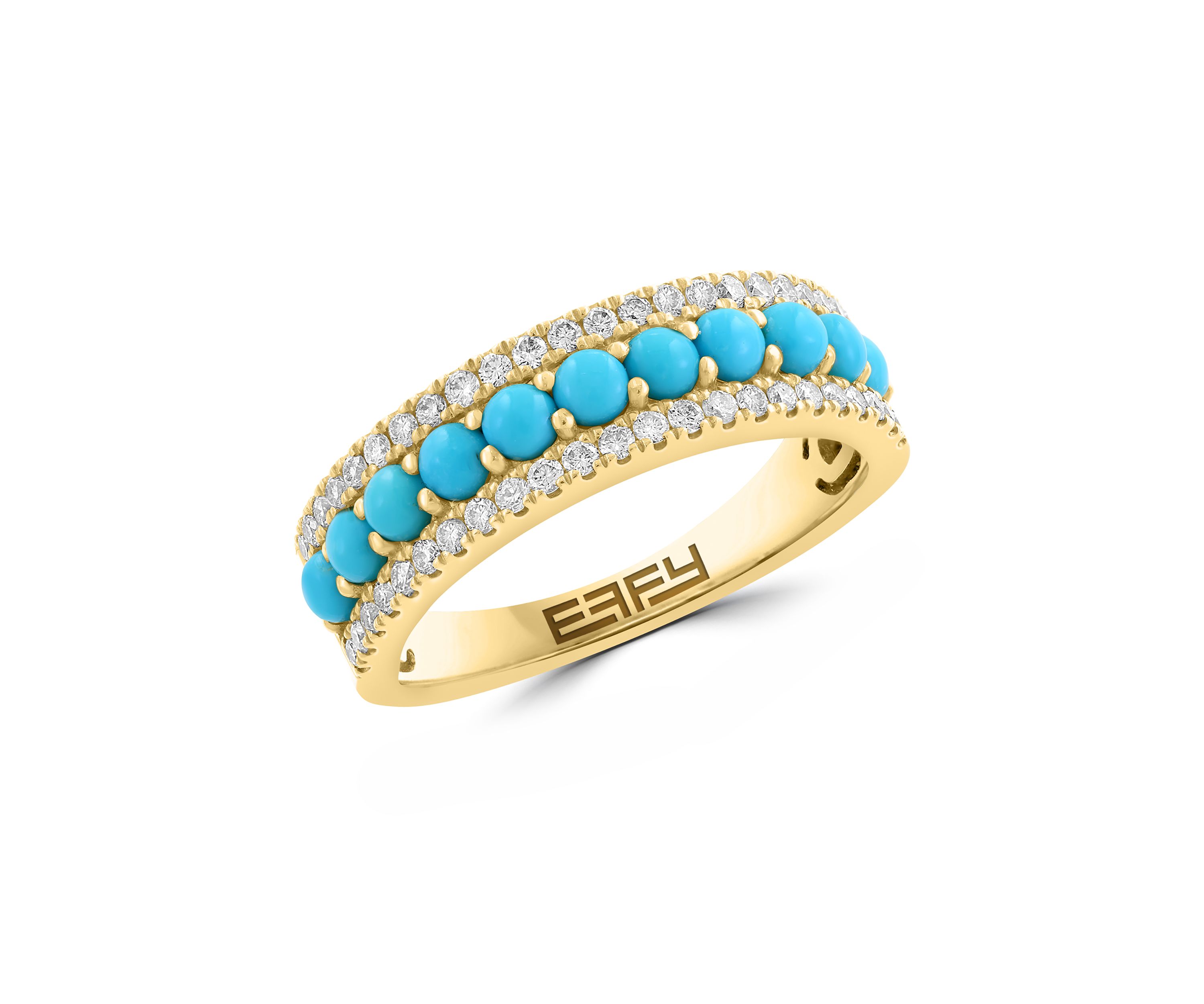 1/3 ct. t.w. Diamond, Turquoise Ring in 14K Yellow Gold