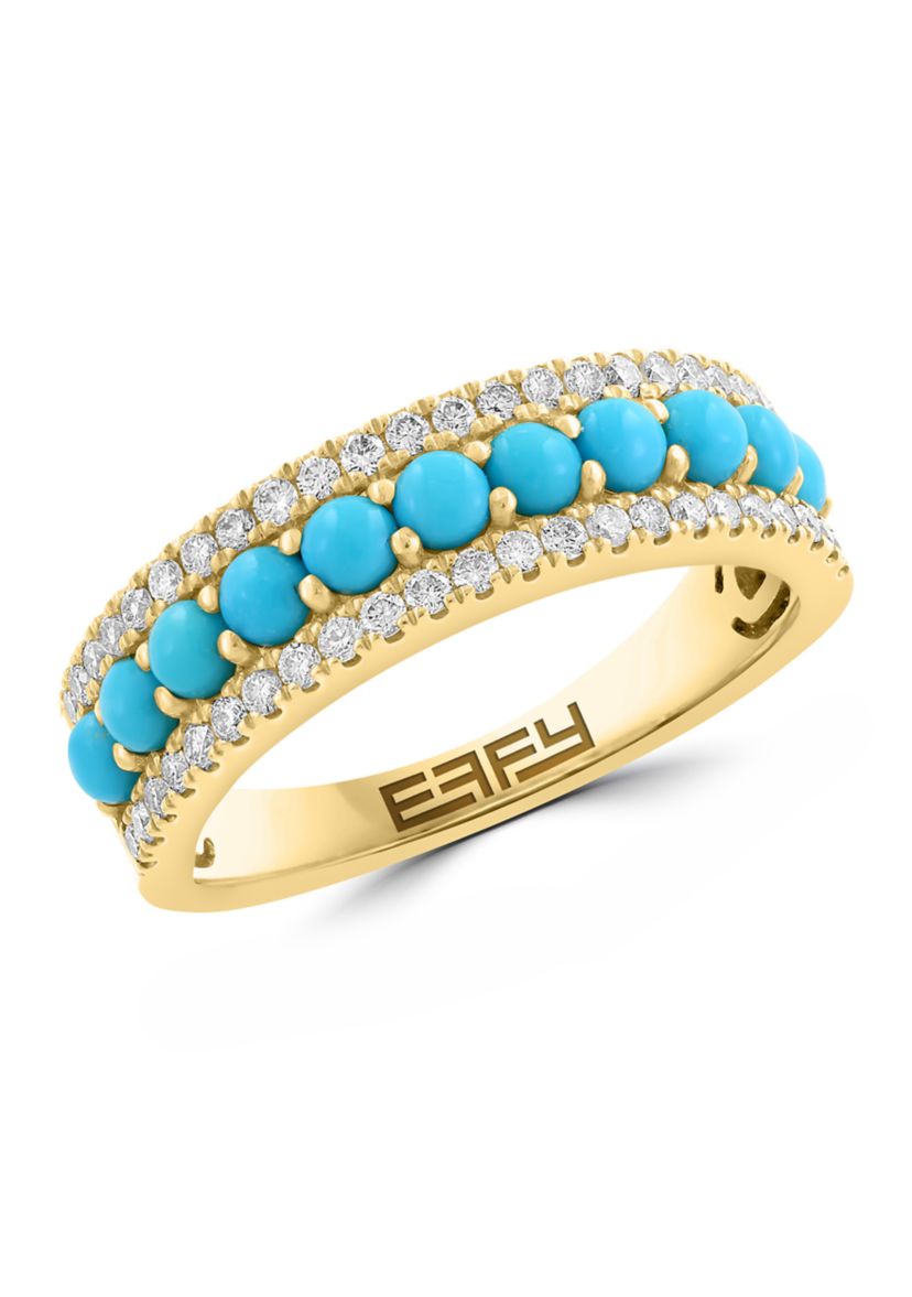 1/3 ct. t.w. Diamond, Turquoise Ring in 14K Yellow Gold