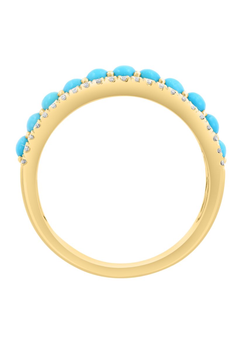 1/3 ct. t.w. Diamond, Turquoise Ring in 14K Yellow Gold