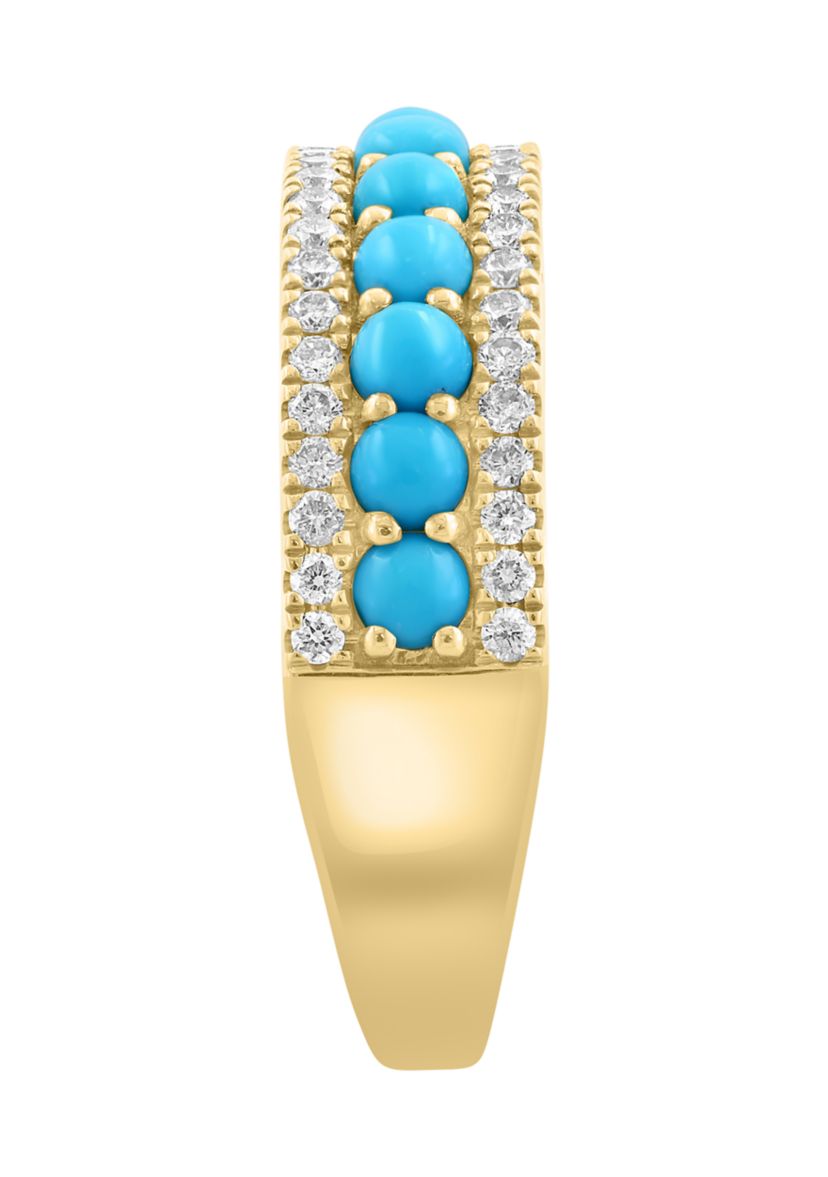 1/3 ct. t.w. Diamond, Turquoise Ring in 14K Yellow Gold