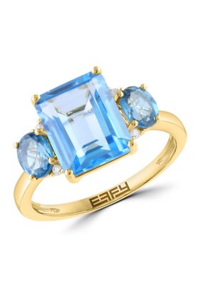 Effy 5.5 ct. t.w. Blue Topaz, London Blue Topaz, 1/10 ct. t.w. Diamond Ring in 14K Yellow Gold