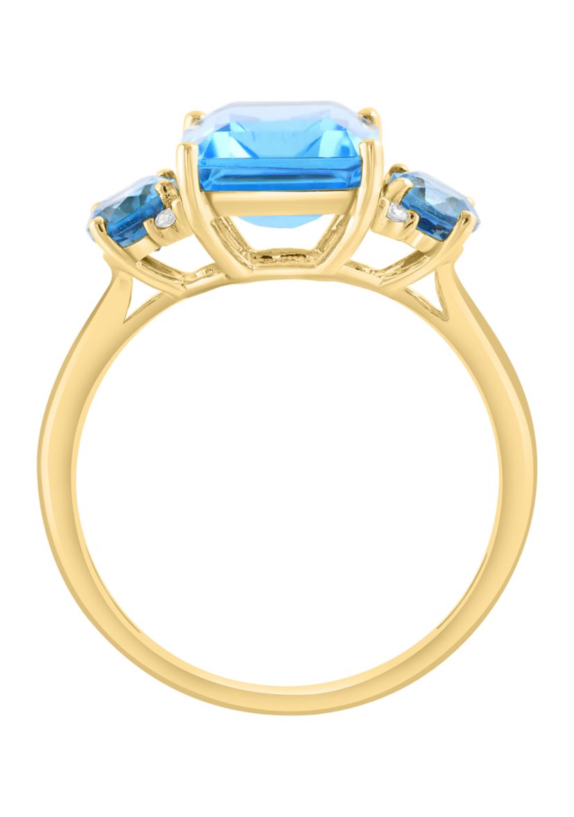 5.5 ct. t.w. Blue Topaz, London Blue Topaz, 1/10 ct. t.w. Diamond Ring in 14K Yellow Gold