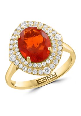 Effy Diamond and Mexican Fire Opal Ring in 14K Yellow Gold