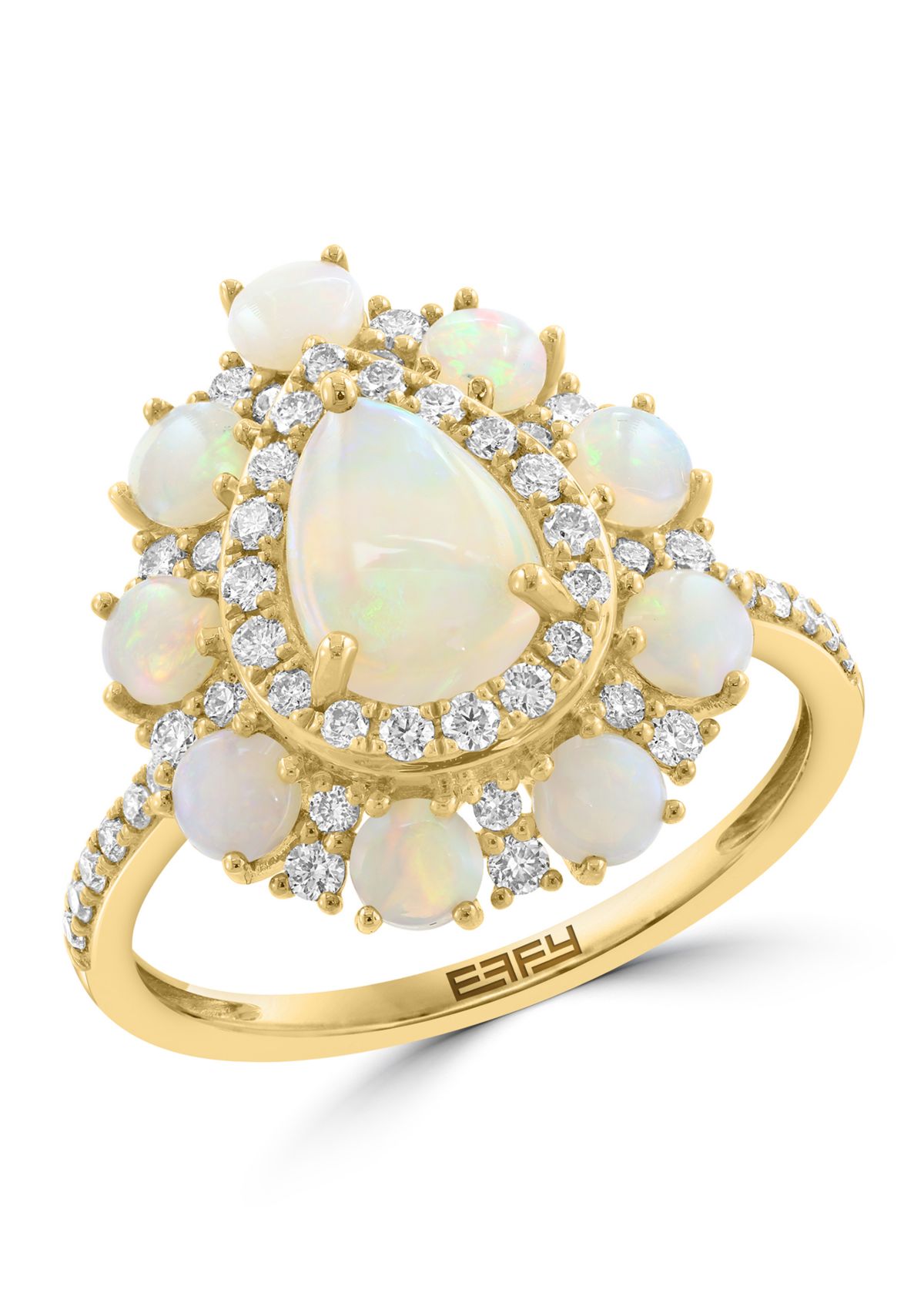 14K Yellow Gold Diamond and Opal Ring
