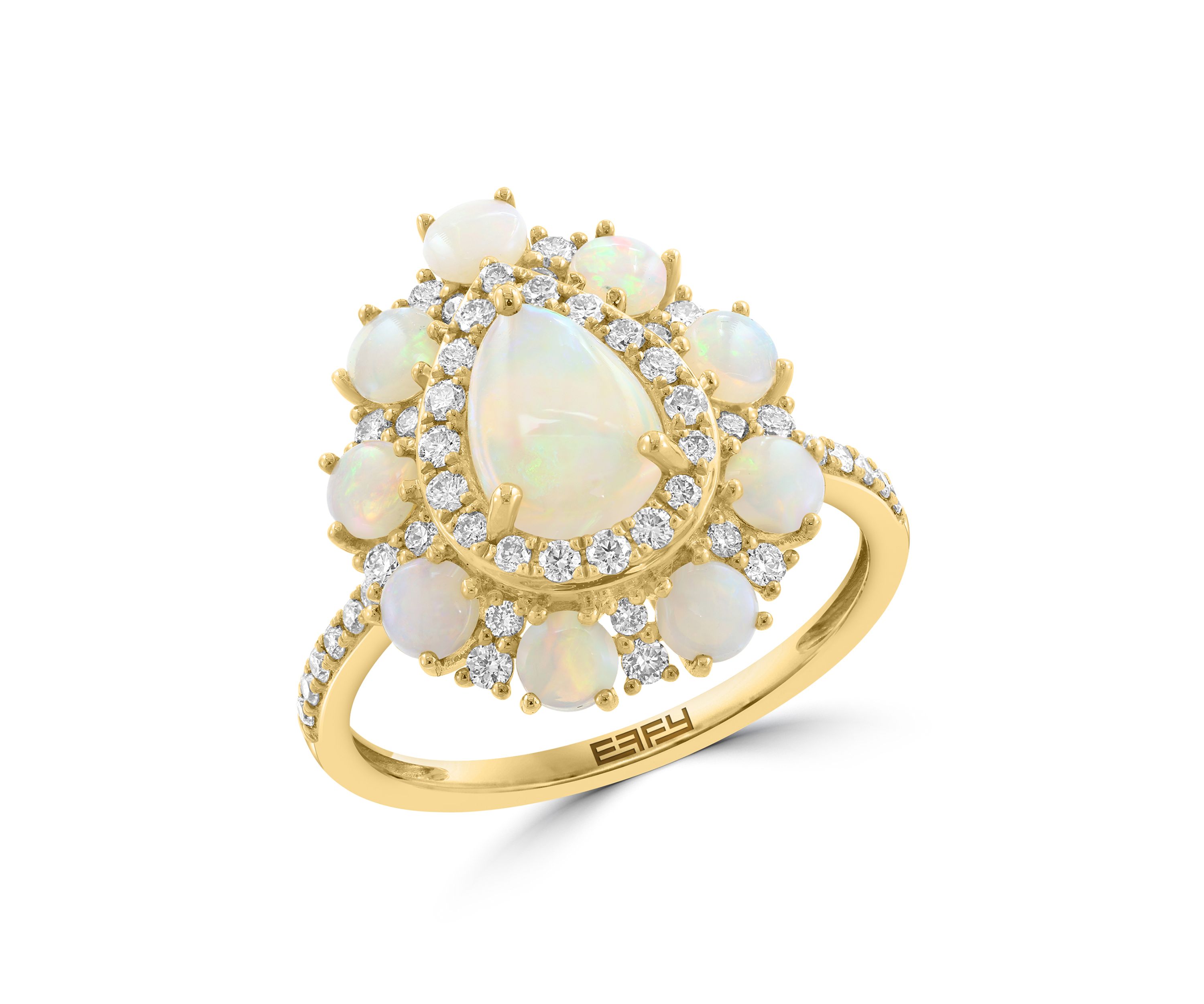 14K Yellow Gold Diamond and Opal Ring