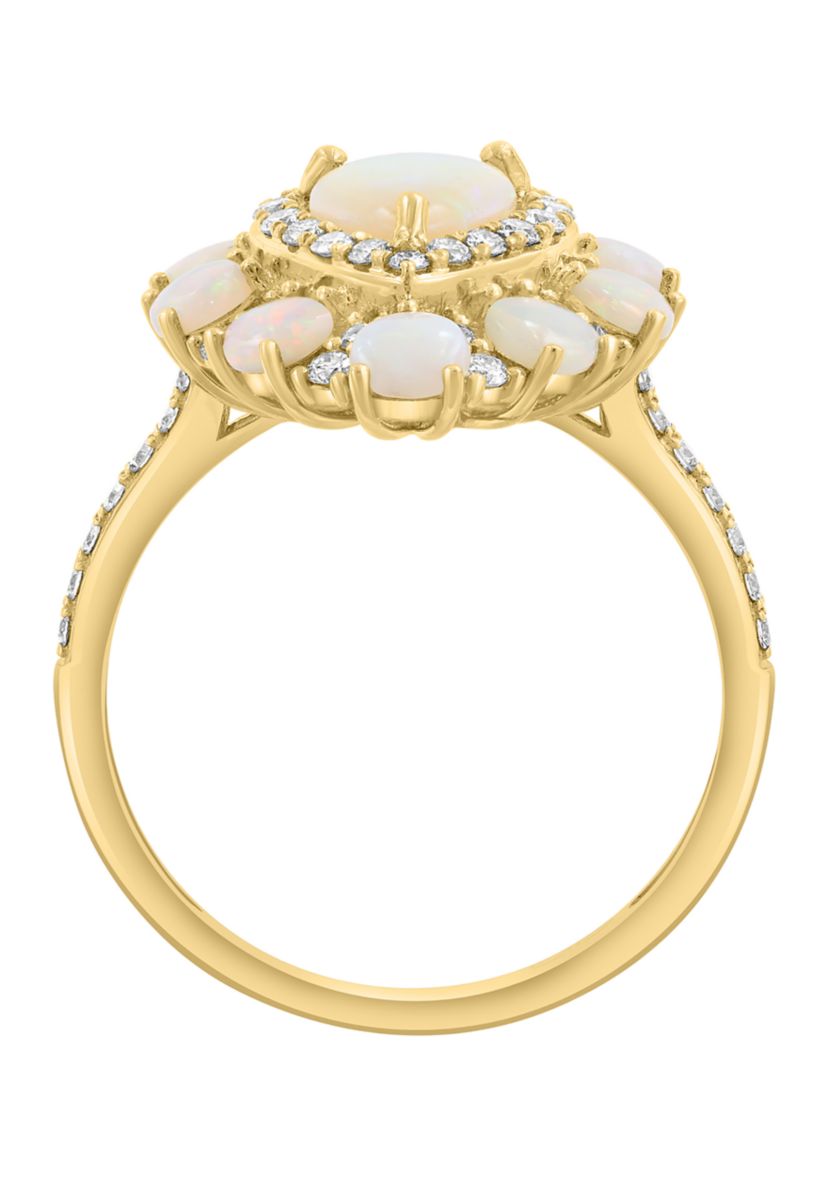 14K Yellow Gold Diamond and Opal Ring