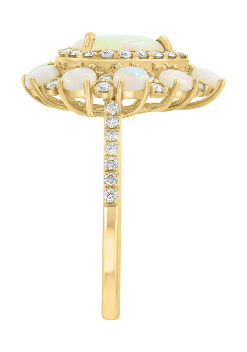14K Yellow Gold Diamond and Opal Ring