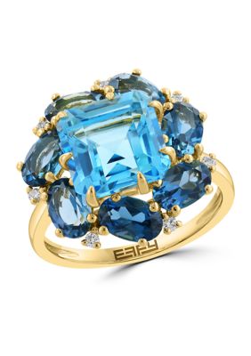 Effy 1/10 ct. t.w. Diamond and 8.2 ct. t.w. Blue Topaz Ring in 14K Yellow Gold