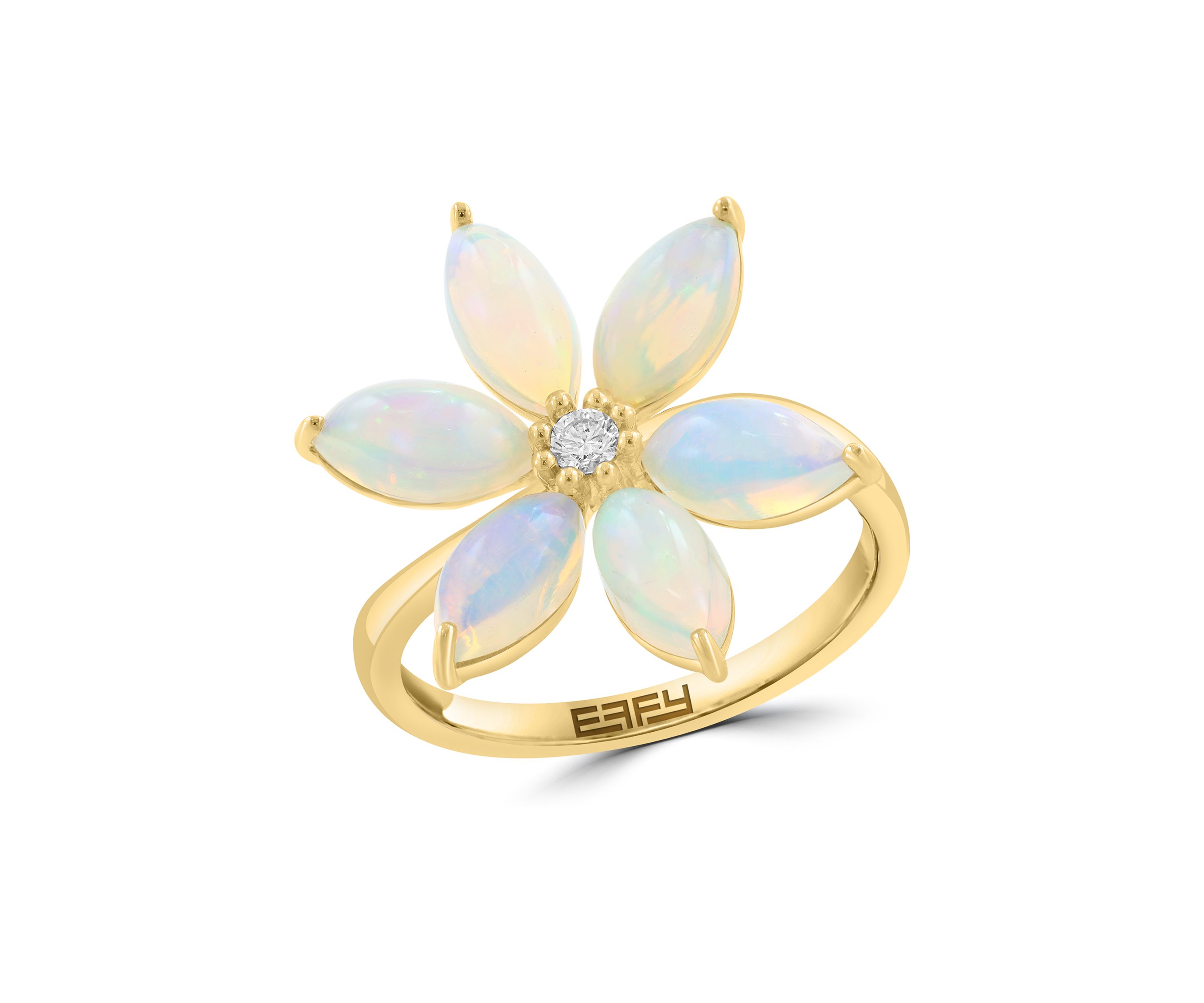 1/10 ct. t.w. Diamond and 2.6 Ethiopian Opal Flower Ring in 14K Yellow Gold