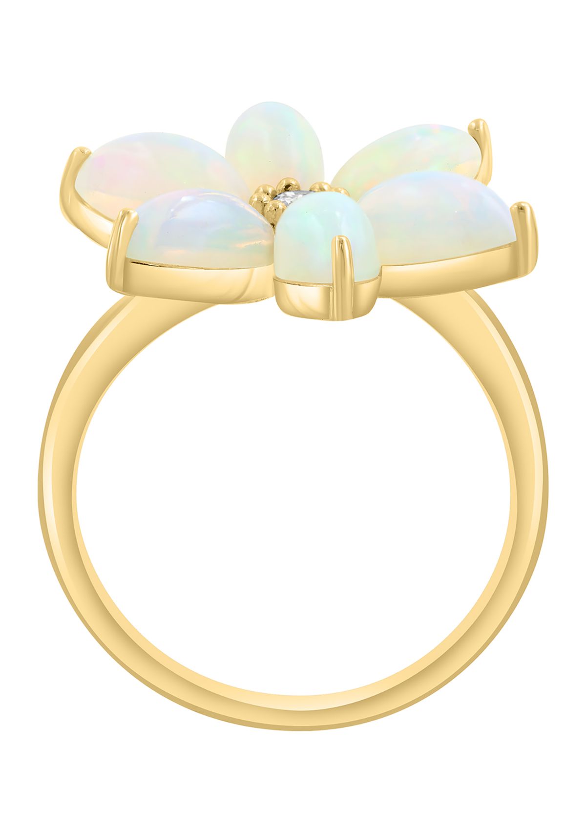 1/10 ct. t.w. Diamond and 2.6 Ethiopian Opal Flower Ring in 14K Yellow Gold