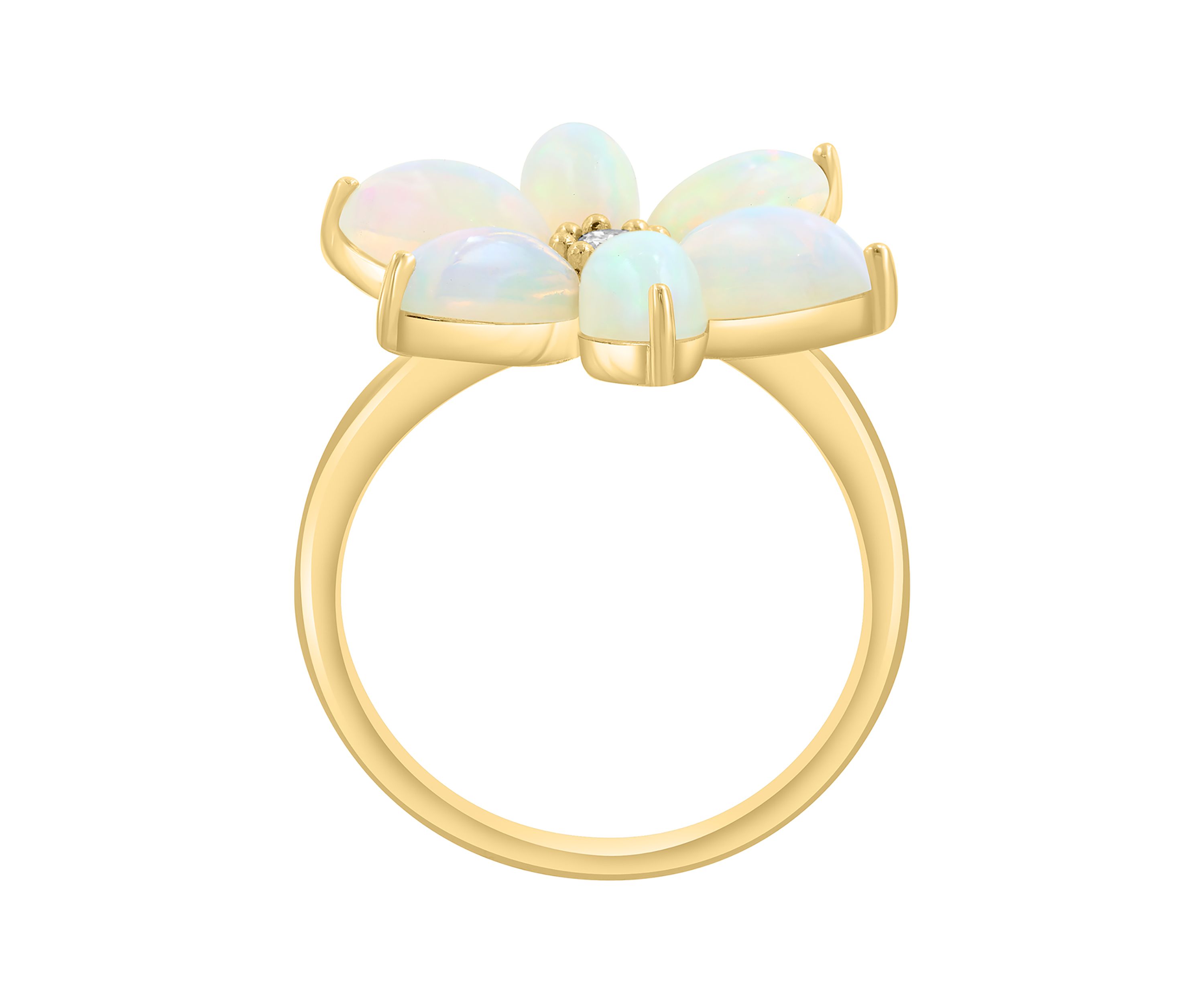 1/10 ct. t.w. Diamond and 2.6 Ethiopian Opal Flower Ring in 14K Yellow Gold