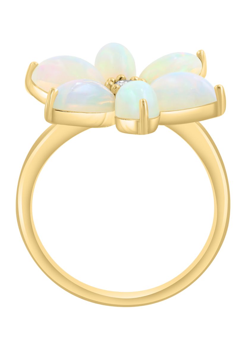 1/10 ct. t.w. Diamond and 2.6 Ethiopian Opal Flower Ring in 14K Yellow Gold